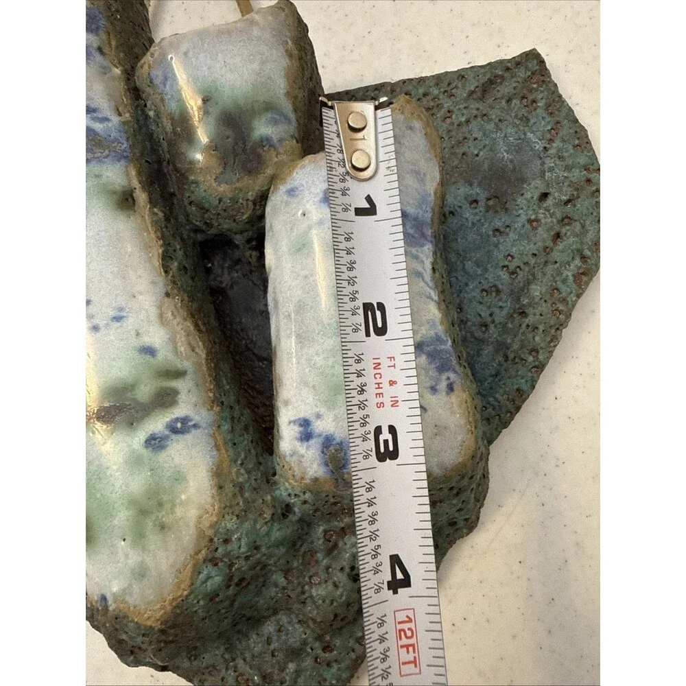 Art Pottery Wall Triple Pocket Hand Made Blue Green Speckle Neutral 9” X 9.75”